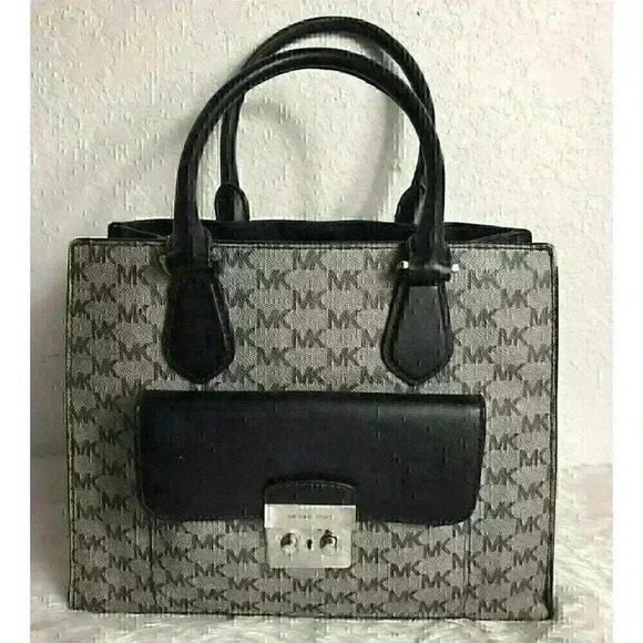 Michael Kors Bridgette Gray/Black Leather Tote Handbag Medium Size - Picture 1 of 13